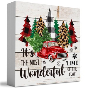 Rustic Winter Merry Christmas Tree Wood Box Sign, It's the Most Wonderful Time of the Year Truck Farmhouse - 1 of 4