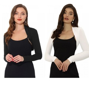 Allegra K Women's Elegant Long Sleeve Knit Open Front Crop Bolero Shrug 2 Packs - 1 of 4