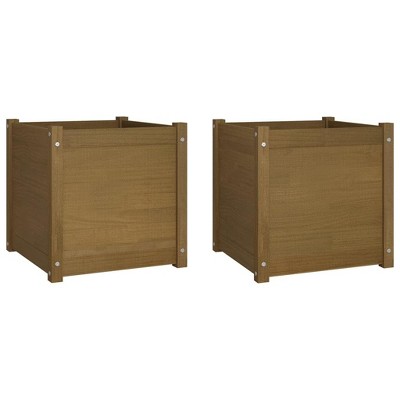vidaXL Solid Pinewood Square Planters, 19.7"x19.7"x19.7", Durable Weather-Resistant Material, Set of 2, Honey Brown