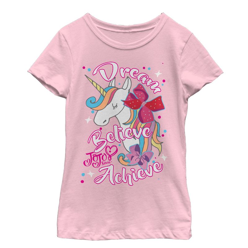 Girl's Jojo Siwa Dream Believe Achieve Unicorn T-Shirt, 1 of 4