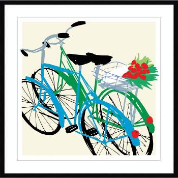 33" x 33" Bike Lovers by Jenny Frean Wood Framed Wall Art Print - Amanti Art