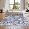 Faux Wool Vintage Distressed Floral Printed Area Rug with Floral  Vintage Design  Ultra Thin Low Pile Machine Washable Non Slip Stain Resistant Non - 2 of 4