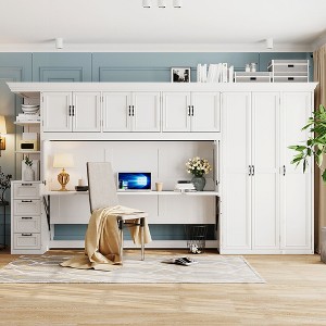 Twin Size Murphy Bed Space-saving Wall Bed with Desk, Drawers, Wardrobe & Cabinet - ModernLuxe - 1 of 4