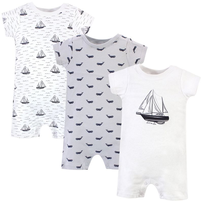 Hudson Baby Infant Boy Cotton Rompers 3pk, Sail The Sea, 1 of 6