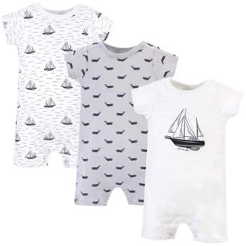 Hudson Baby Infant Boy Cotton Rompers 3pk, Sail The Sea