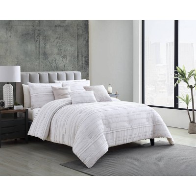 Boston White Cotton King Comforter Set with Decorative Pillows