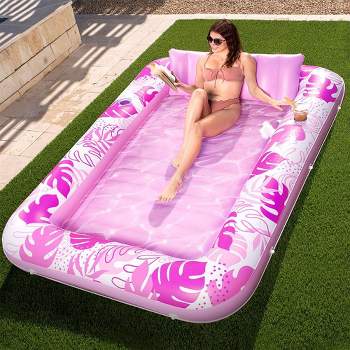 Sloosh 85" x 57" Pink Inflatable Tanning Pool Lounger Float for Adults,  Extra Large Suntan Tub Pool Floats Sun Tan Tub Ice Bath Tub