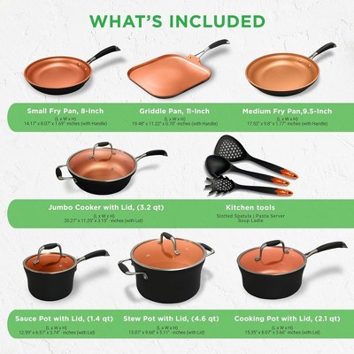 NutriChef 14-Piece Copper Non-Stick Aluminum Cookware Set