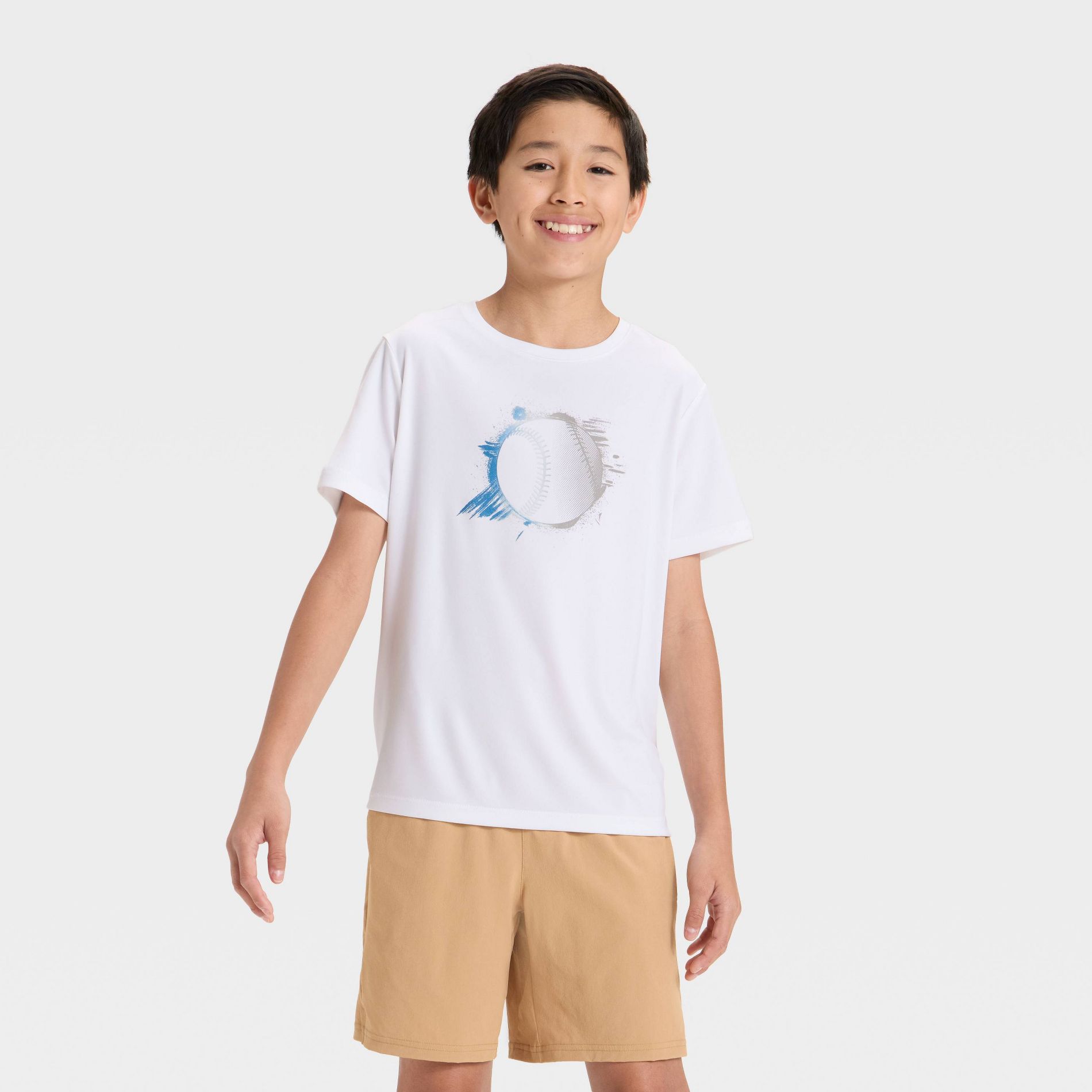 Boys' Short Sleeve Baseball Graphic T-Shirt - All In Motion™ White XL