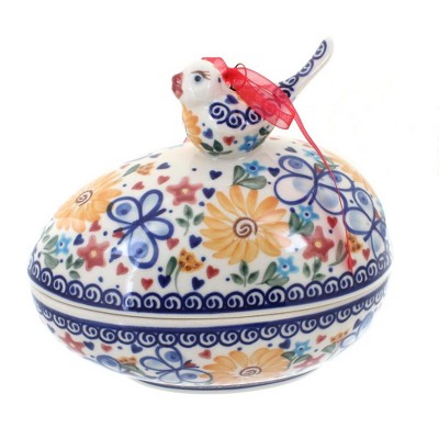 Blue Rose Polish Pottery 202 Vena Egg Box with Bird