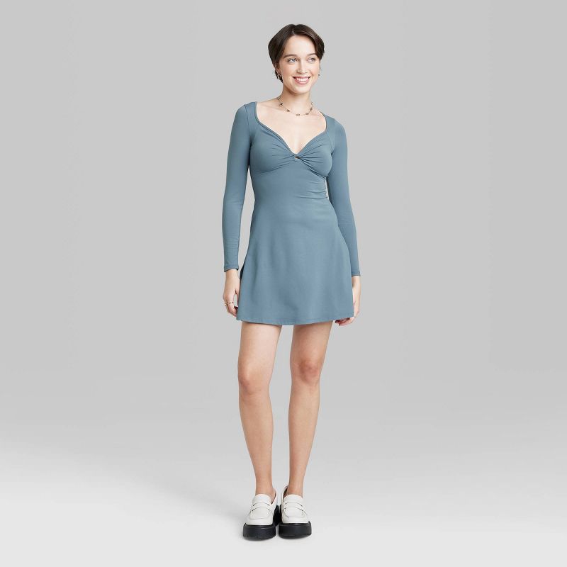 Women's Long Sleeve Twist-Front Mini Knit Skater Dress - Wild Fable™, 3 of 8