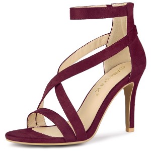 Allegra K Women's Zipper Ankle Strap Open Toe Heeled Sandals - 1 of 4