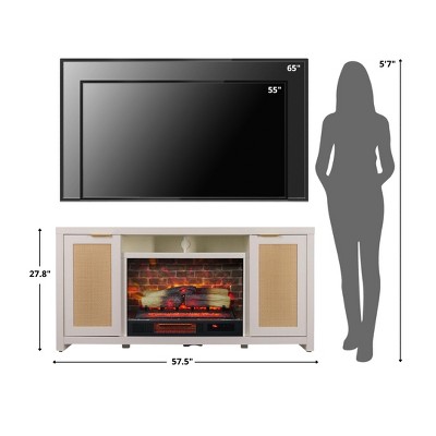 Inlet Cove White Rattan TV Stand with Electric Fireplace
