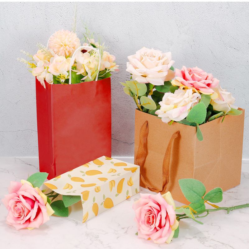 Unique Bargains Square Paper Bag with Handle Bouquet Packaging Gift Bag for Party Favor Brown 8''x8''x8'' 10 Pcs, 5 of 6