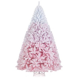 Costway 5/6/7/8 FT Artificial Christmas Tree with 456/820/1264/1774 Branch Tips & Folding Metal Stand White & Blue/White & Pink - 1 of 1