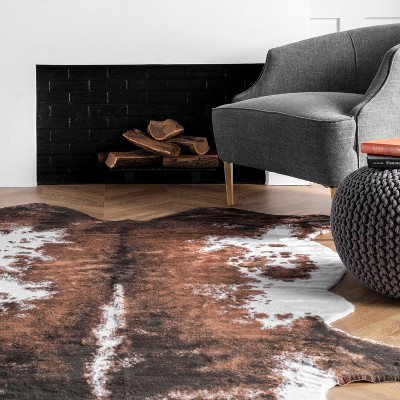 Rustic Square Easy-Care Faux Cowhide Area Rug, Brown 47"x6"