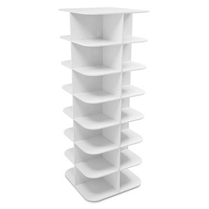 YIYIBYUS Square Shoe Storage Organizer, Rotating Shoe Rack Tower, White - 1 of 4
