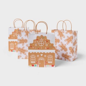 4pk Small Gingerbread House Christmas Gift Bags Colorful - Spritz™ - 1 of 3