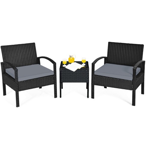 3 Pcs Outdoor Rattan Wicker Furniture Set-Gray