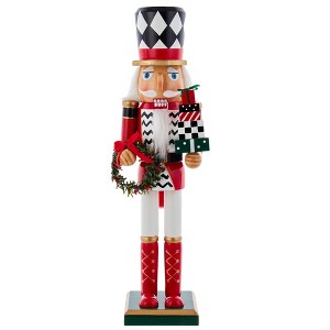 Kurt Adler 15-Inch Red, White and Black Nutcracker with Gift Box and Wreath - 1 of 4