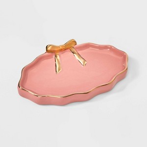 Oval Bow Jewelry Tray - A New Day™ Pink/Gold - 1 of 2