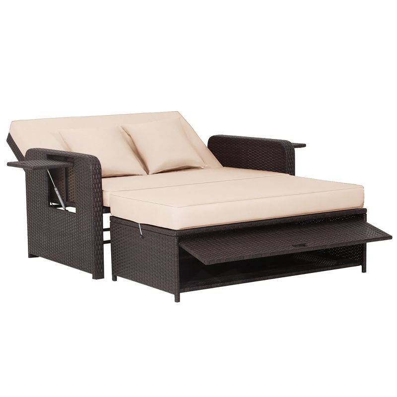 Costway Patio Rattan Loveseat Set Daybed Lounge Storage Ottoman Side Tables Adjust, 4 of 11