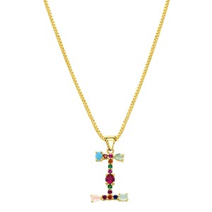 Adornia 14k Gold Plated Multi Color Stone Initial Necklace - 1 of 4
