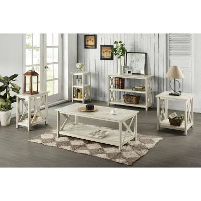 Farmhouse Charm Whitewash Solid Wood Rectangular Side Table