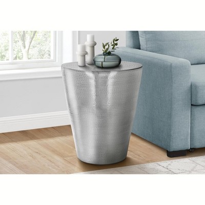 Chrome Hammered Metal Round Drum End Table
