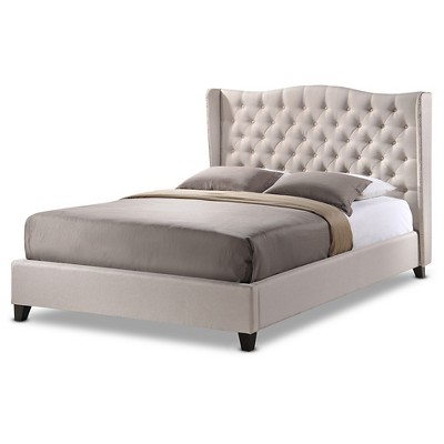 King Norwich Linen Modern Platform Bed Light Beige - Baxton Studio: Wood Composite Frame, No Box Spring Needed