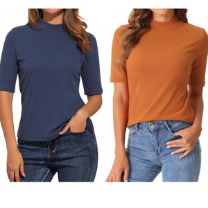 INSPIRE CHIC Women's Half Sleeve Casual Turtleneck Solid Elastic Soft T-Shirts 2 Packs - 1 of 4