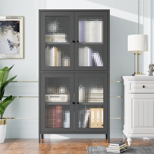 QingMoon Large Metal Storage Cabinet, Display Storage Rack, with 4 Glass Doors, Adjustable Shelves and Raised Legs for Office, Living Room - 1 of 4