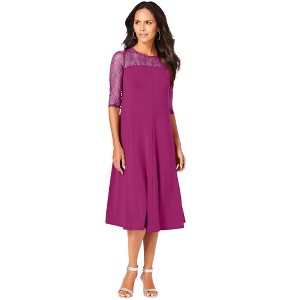 Roaman's Women's Plus Size Ultrasmooth Fabric Illusion Lace Swing Dress - 1 of 4