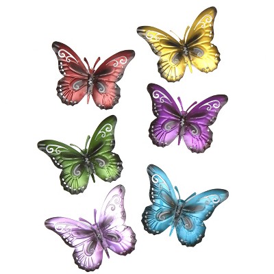 Lakeside Decorative Multicolor Butterfly Wall Art Plaque Accents - Set of 6