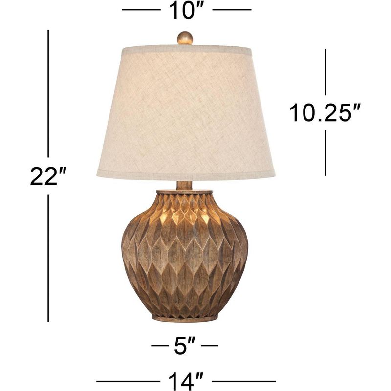 360 Lighting Modern Accent Table Lamps 22" High Set of 2 Warm Bronze Geometric Urn Tapered Drum Shade for Living Room Family Bedroom Office, 4 of 9