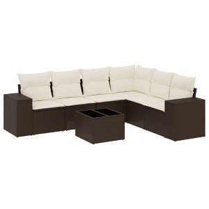 vidaXL 7 Piece Patio Sofa Set with Cushions - Brown and Cream With Table - 1 of 4