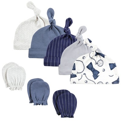 Hudson Baby Infant Boy Cotton Cap and Scratch Mitten Set, Pocket Watch, 0-6 Months