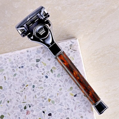 Cremo 5-Blade Brown Tortoise Men&#39;s Razor Handle Plus 2 Blade Cartridge Refills - Trial Size