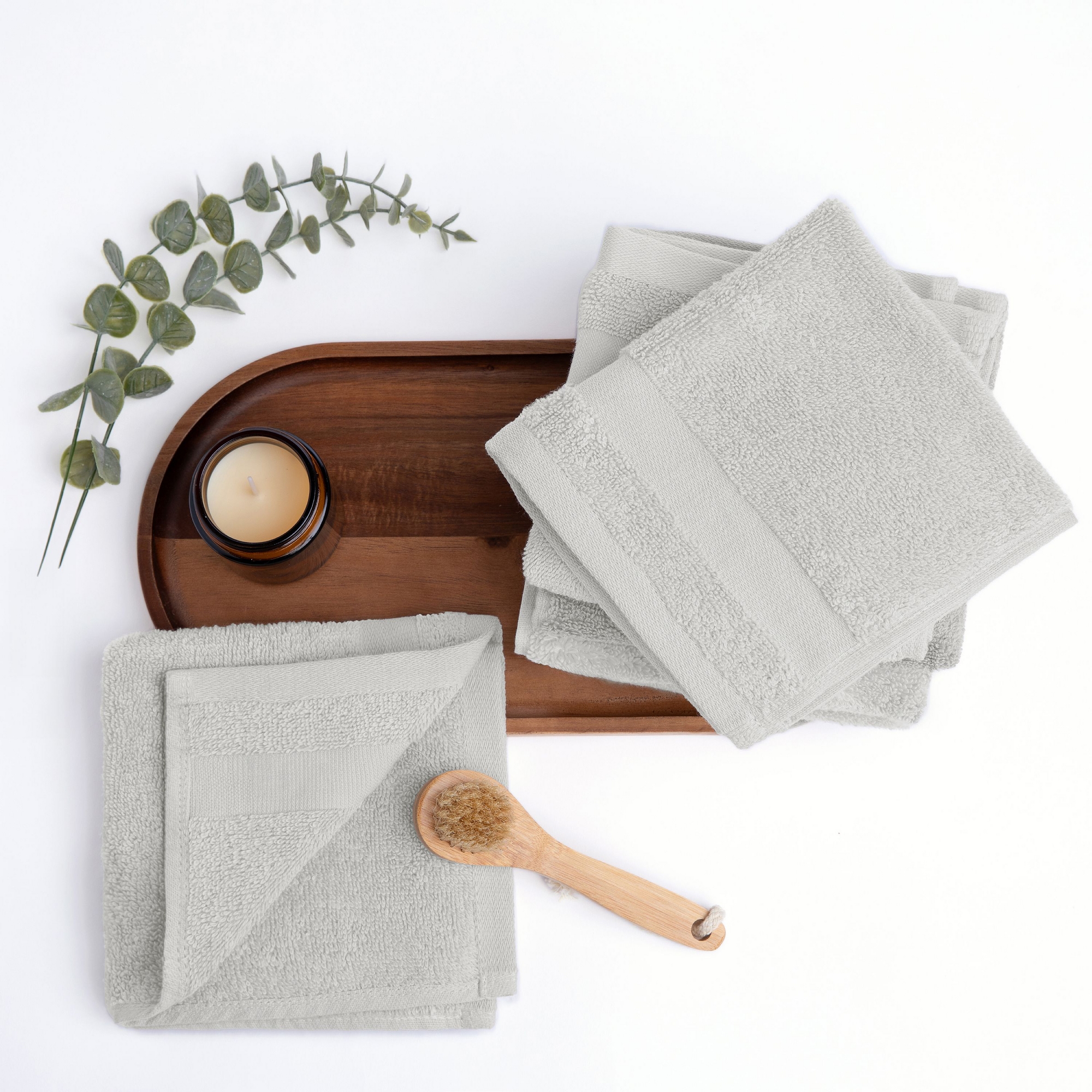 Washcloth Sets - 100% Ring Spun Cotton, 6 Pack, Light Gray