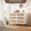 Rattan 6 Drawer Dressers for Bedroom, Large Double Dresser with Deep Drawers, Chest of Drawers for Closet with Wide Top, Long Wooden Dresser - 3 of 4