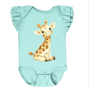 The Juniper Shop Watercolor Giraffe Flutter Sleeve Bodysuit - 12M - Seafoam - 1 of 4