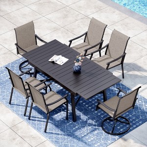 Captiva Designs 7pc Outdoor Patio Black Steel Dining Table & Brown Textilene Arm Chairs - 1 of 4