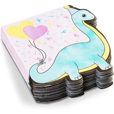 Blue Panda 50 Pack Dinosaur Birthday Party Disposable Paper Napkins, Pastel Colors 6.25 x 6.15 In