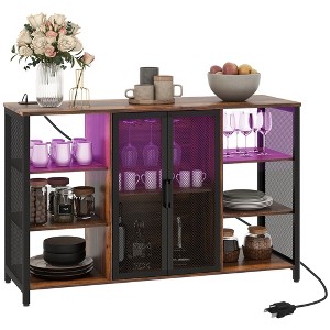 Aghana Digitals Rustic Brown LED Wine Cabinet with RGB Lighting, Charging Station, Adjustable - 1 of 4