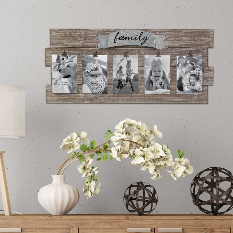 26.4&#34; x 11.6&#34; Rustic Wooden Collage Photo Frame with Clips Worn White/Brown - Stonebriar Collection, 6 of 7