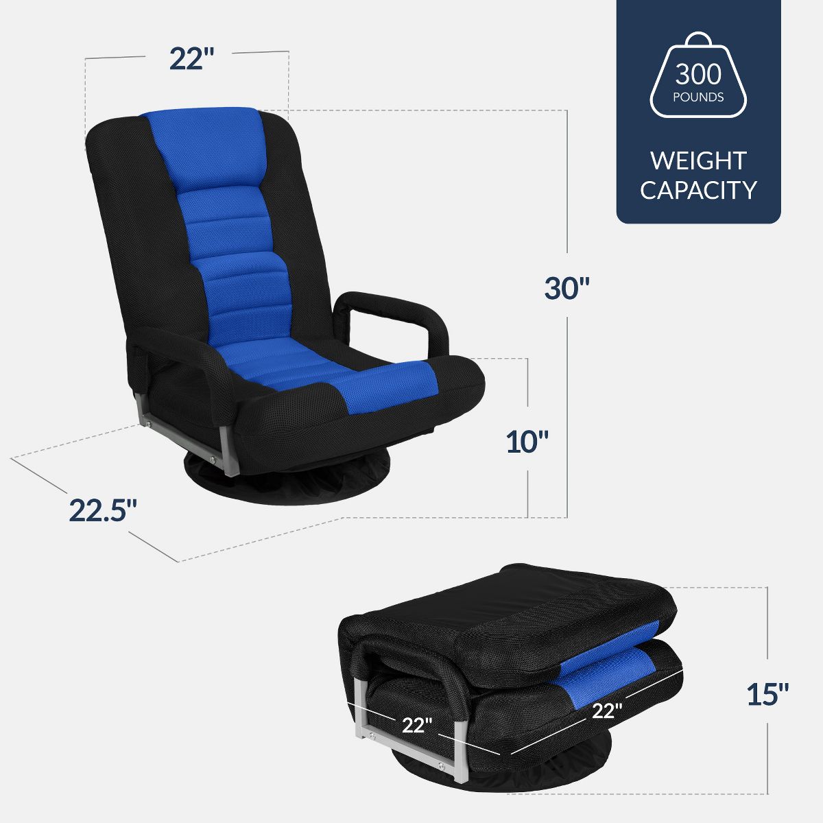 Best Choice Products 360-Degree Swivel Gaming Floor Chair w/ Armrest Handles, Foldable Adjustable Backrest - Black/Red - thumbnail 10