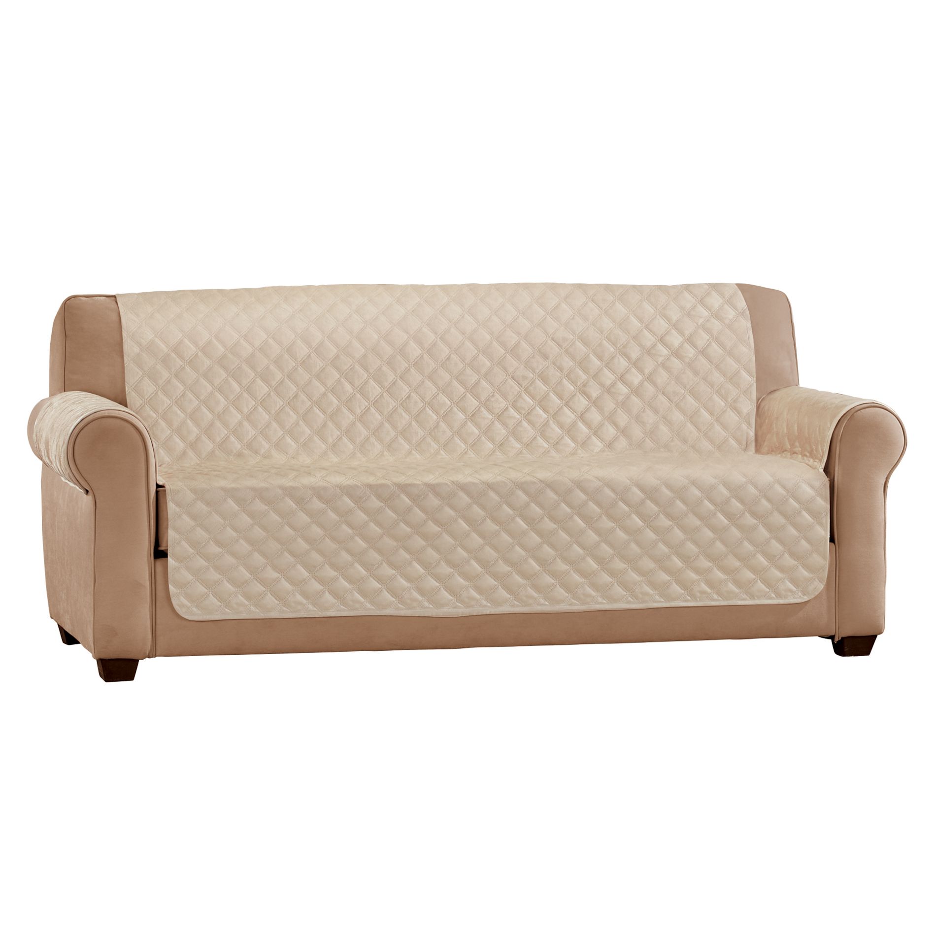 Collections Etc Soft Velvet Waterproof Quilted Furniture Cover Sofa Taupe