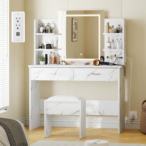 Vanity Desk with Mirror and Lights,6 Storage Shelves, 2 Large Drawers and 3 Color Light Adjustable Brightness - 1 of 4