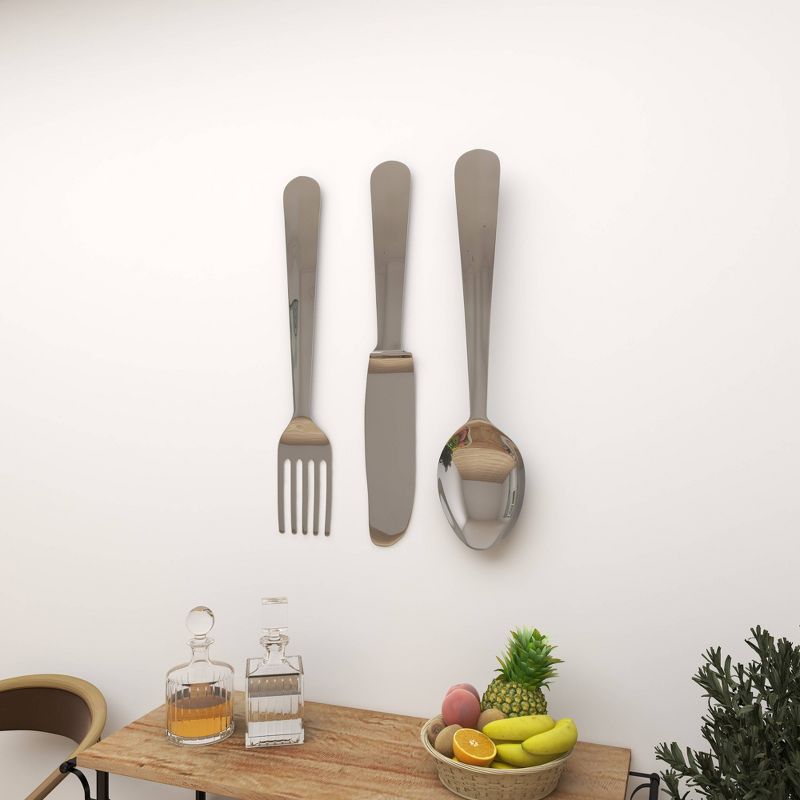 Set of 3 Aluminum Utensils Knife, Spoon and Fork Wall Decors - Olivia & May, 4 of 16