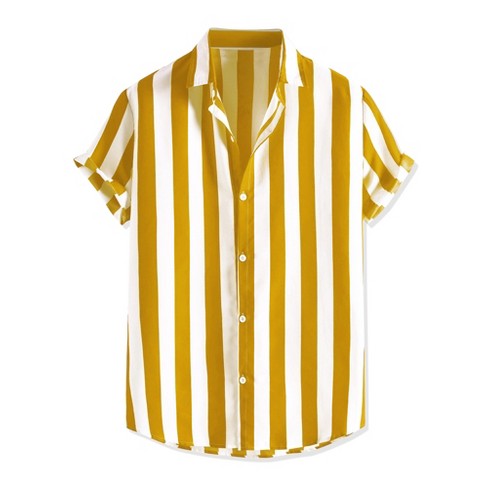 Lars Amadeus Men's Stripe Shirt Short Sleeved Color Block Button Down ...